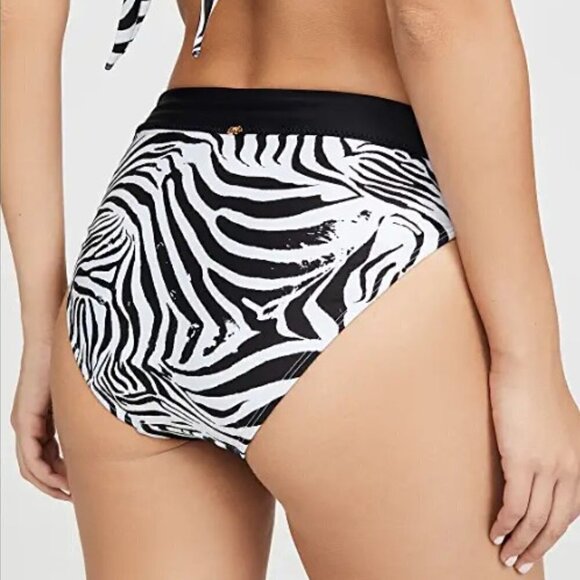 PILYQ Black and White Zebra High Waist Full Bikini Bottoms Women's Size Small - Picture 8 of 8